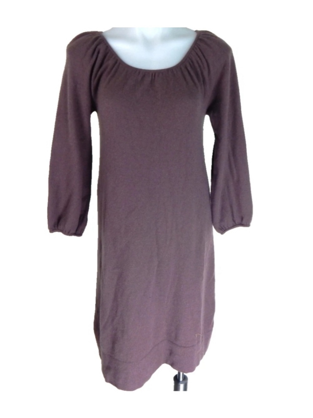 Garnet Hill 100% Cashmere Scoop 3/4 Long Sleeve Shift Sweater Dress Mauve Purple